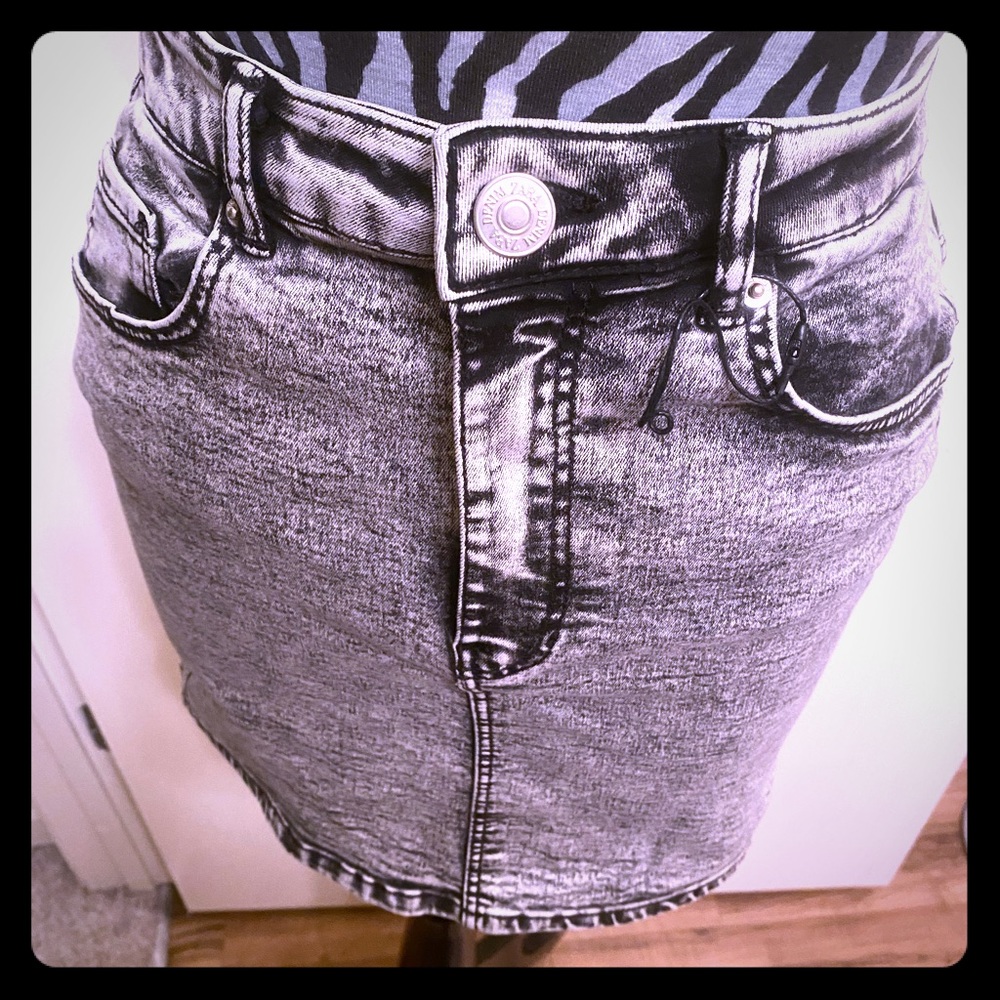Black acid wash denim mini